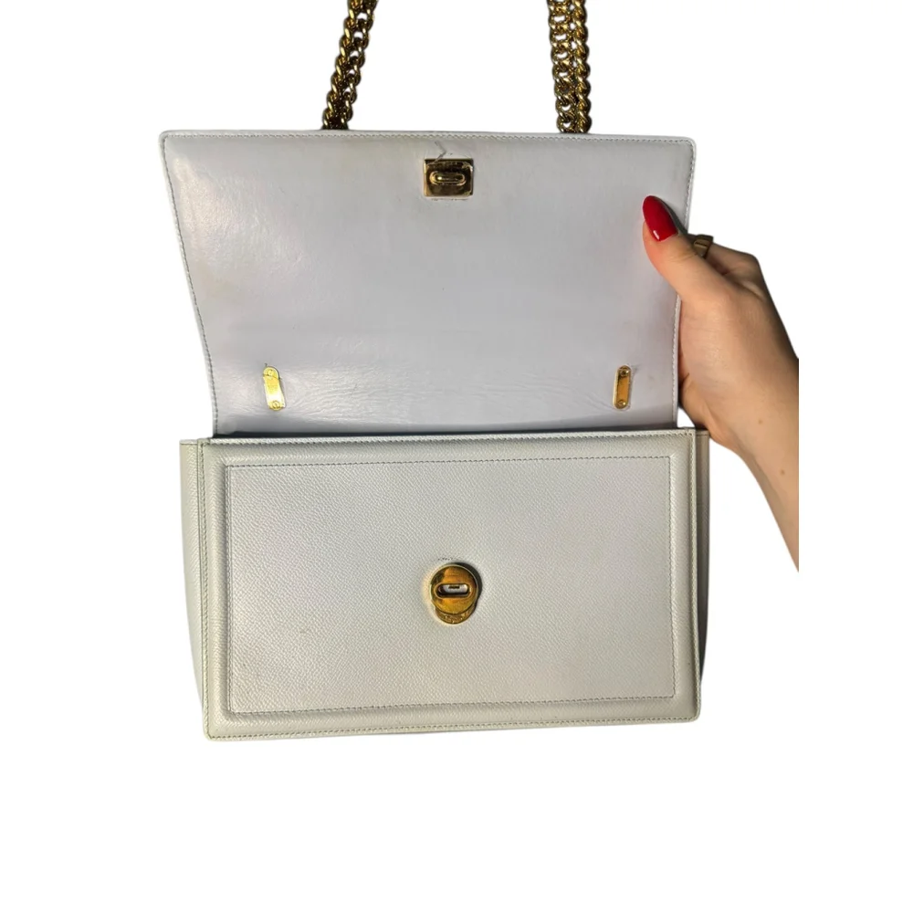 Salvatore Ferragamo Ginny Vara Bow Embossed Pale Blue Pebble Calfskin Flap Bag - Picture 10 of 15